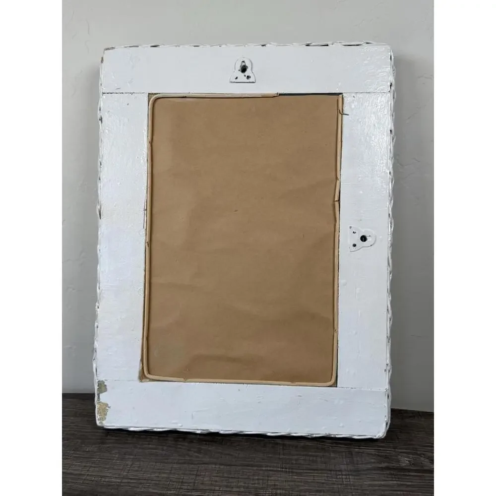 Vintage Boho White Wicker Wall Mirror Rectangle Cottagecore 16”x12” Hong Kong